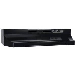 lot 1103 image: Broan-NuTone RL6200 Series 30 in. Ductless Under Cabinet Range Hood with Light in Black -- MSRP $54