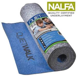 lot 1102 image: QuietWalk 100 sq. ft. 3 ft. x 33.3 ft. x 3 mm Underlayment wSound & Moisture Barrier for Vinyl Plank, Laminate, Engineered Floor -- MSRP $51.98