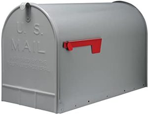 lot 1116 image: Gibraltar Mailboxes Stanley Extra Large, Steel, Post Mount Mailbox, Gray -- MSRP $34.36