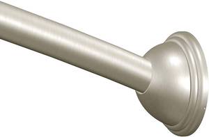 lot 1118 image: MOEN 60 in. Curved Shower Rod with Pivoting Flanges in Brushed Nickel -- MSRP $32.19