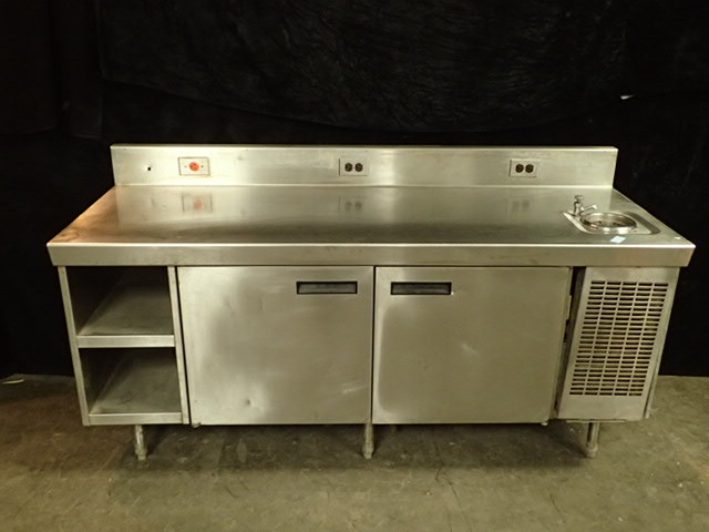 lot 3573 image: 76in Stainless Refrigerated Prep Station w Rinse Sink