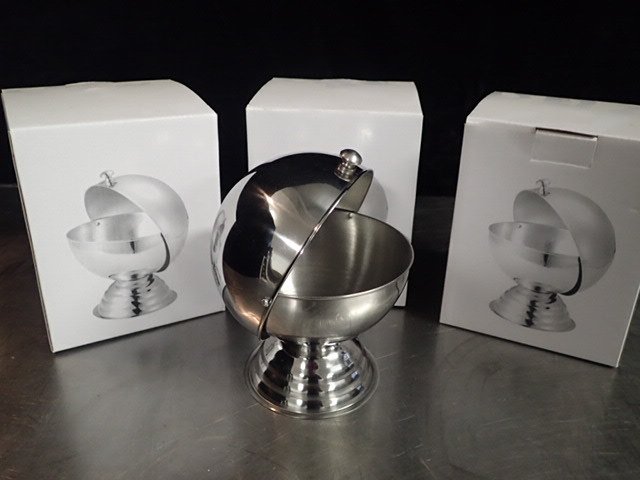 lot 3692 image: (3) Stainless Steel Roll Top Sugar Bowl