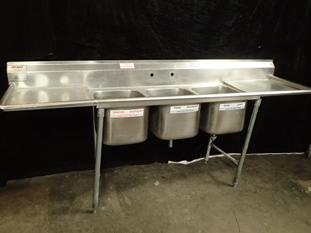 lot 3700 image: Eagle Group 314-16-3-24 Three Compartment Stainless Steel Commercial Sink with Two Drainboards