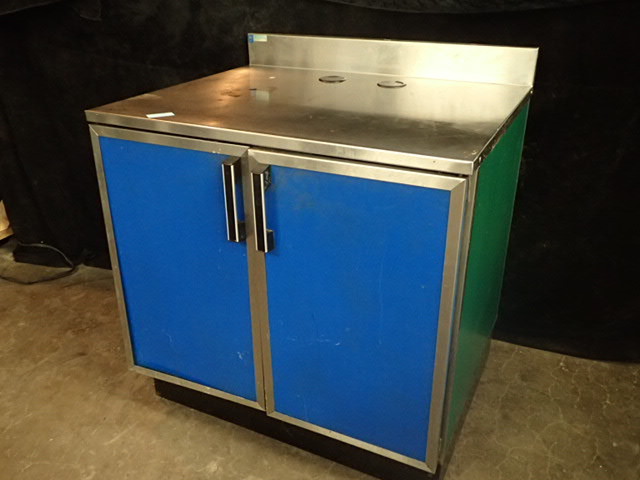 lot 3718 image: 2 Door Cabinet with Stainless Steel Top