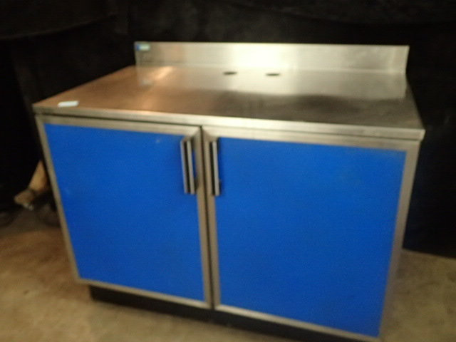 lot 3719 image: 2 Door Cabinet with Stainless Steel Top