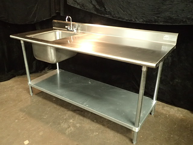 lot 3915 image: Advance Tabco KMS-11B-306 30 x 72 16 Gauge Stainless Steel Work Table with Sink