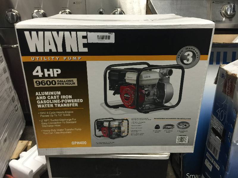 lot 443 image: WAYNE GPH400 4 HP Portable Gas-Powered Water Transfer Pump
