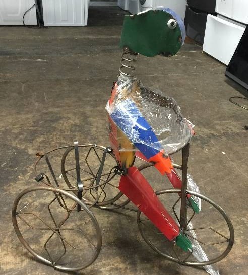 lot 431 image: ARTSY KINETIC TRICYCLE WITH A SPRING LOADED HEAD (SEE VIDEO)