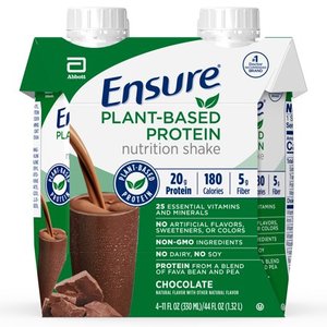 lot 87669 image: Ensure 100% Plant-Based Protein Vegan Nutrition Shakes with 20g Fava Bean and Pea Protein, Chocolate, 11 fl oz, 4 Count