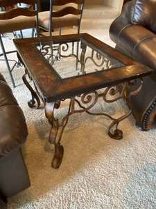 lot 9738 image: Gorgeous Iron, Wood and Glass Side Table - 30w x 24.5d x 25.75t - matching tables on lots 9736 &amp 9737