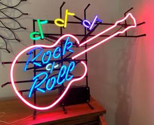 lot 9748 image: NEON Guitar Sign - Rock and Roll - Works Great - Excellent Condition