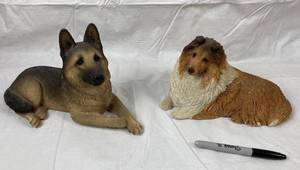 lot 9751 image: Lot of 2 Sandicast Dog Statues - German Shepherd and Collie - Awe
