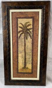 lot 9755 image: Classy, Bahama Style Palm Tree Print Framed w Acrylic Paint Top - over 2 feet tall