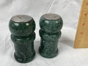 lot 9790 image: Green Marble Granite Salt and Pepper Shakers