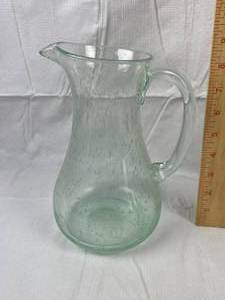 lot 9793 image: Light Green Glass Pitcher w encapsulated bubbles - neat style