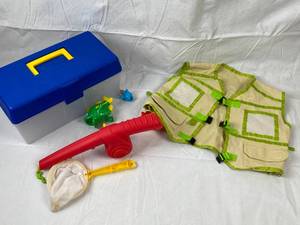 lot 9810 image: Kids Fisherman Set - Vest, Pole, Net, Fish and Tackle Box to store it all in