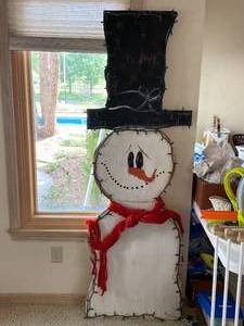 lot 9811 image: Large Wooden Prim Style SNOW MAN w lights X-Mast yard Decor - 6 Feet Tall