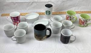 lot 9827 image: Lot of Coffee Cups, Beach Themed and Starbucks Travel mug and Natco Custard Dishes