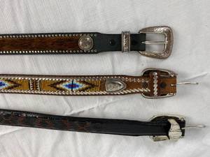 lot 9850 image: Lot of 3 Designer Leather Belts - ONYX by Brighton size 38, and 2 Tony Llama size 32 - WOW