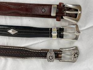 lot 9851 image: Lot of 3 Designer Belts - size 38 - Daniel Cremieux, Justin Leather - NICE
