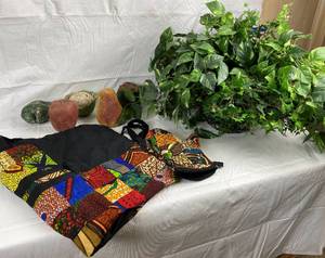 lot 9871 image: Kitchen Fruit and Veggie Decor, Great Stylish Apron by Amani Peace, Glove Pot Holder and Greenery
