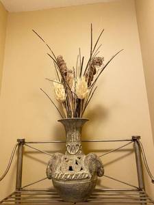 lot 9082 image: Elegant Decor - Tall Elephant Container (over 12 tall) with Cool Dried Floral Pieces - WOW