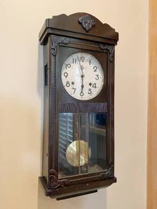 lot 9084 image: Nice Wall Clock Iku Trade Mark - by WAKI Clock Co - w key and extra pendulum weight WOW