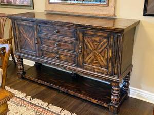 lot 9087 image: Dark Wood Dining Room Buffet Cabinet - Very nice From a local designer furniture store from Diva Design and Furniture Gallery in Wichita, KS