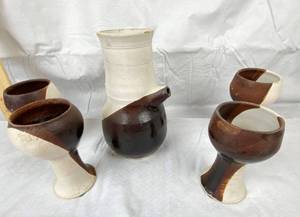 lot 9645 image: Stoneware Pitcher and Goblet Set - Signed on Bottom by Artist