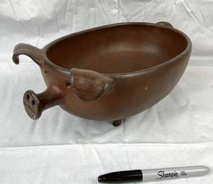 lot 9665 image: Stoneware Pig Footed Casserole Bowl - Cool Style - Expensive Decor Piece from Restoration Hardware $70 retail