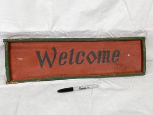 lot 9668 image: Wooden Rustic WELCOME Sign - almost 2 feet wide - log cabin style