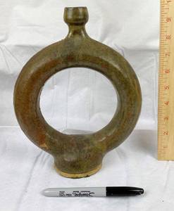 lot 9680 image: Unusual Circular Shaped Stoneware Vase - Almost 10 tall - great style