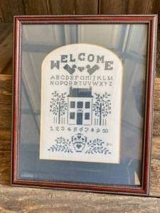 lot 9703 image: Framed Hand Stitched Cross Stitch Art - Beautiful Sampler Style Monotone Piece