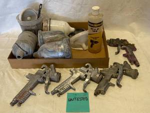lot 3297 image: Big Lot of Pneumatic Gravity Feed Air Spray Guns and Parts
