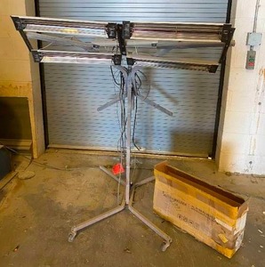 lot 3335 image: Custom Built Heat Lamp Stand for Auto Body Paint Shop w 2 Extra Lamps