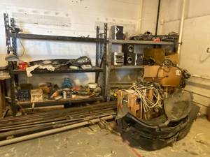 lot 3362 image: Two Industrial Shelving Units and Contents - Box of Electrical Items Also Included