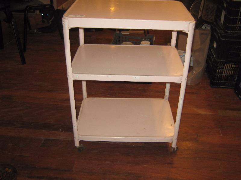 lot 7000 image: Cosco Pink Tea Cart Wooden Wheels 22 x 16 x 30 tall