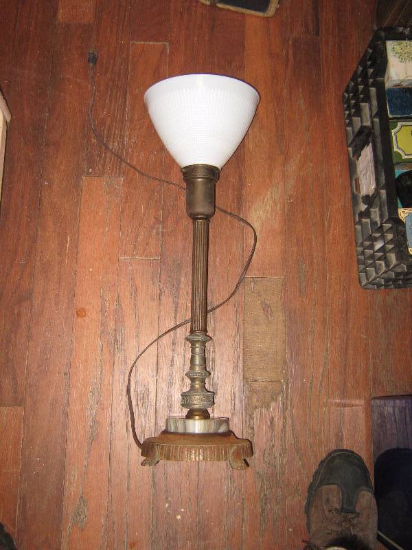 lot 7014 image: vintage lamp with steel and marble base, white milk glass shade EXPE-29 24 x 7 onoff know F