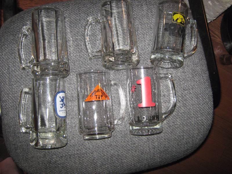lot 7088 image: 6 ct lot glass mugs, some with advertising, some plain