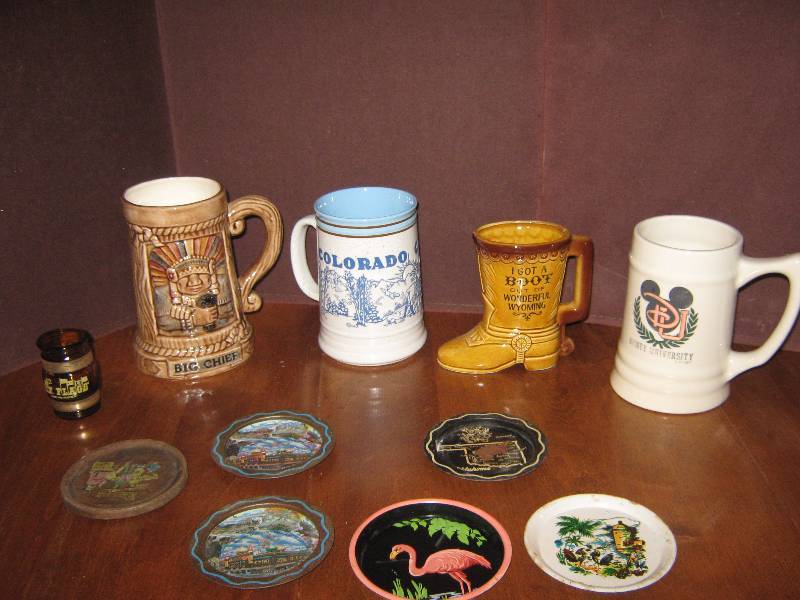 lot 7093 image: 11 ct. lot travel destination, advertising steins and coasters