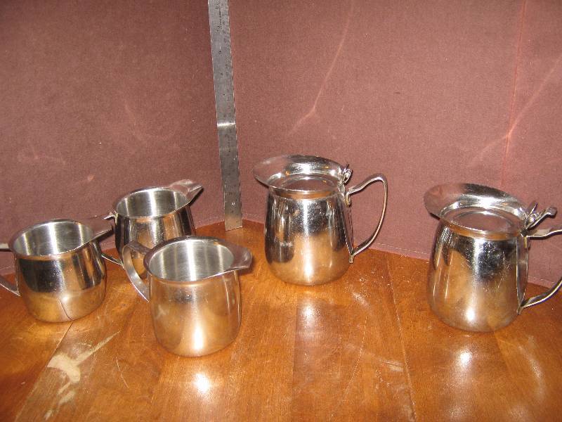 lot 7122 image: 5 ct. lot metal carafe small pitchers, some with lids