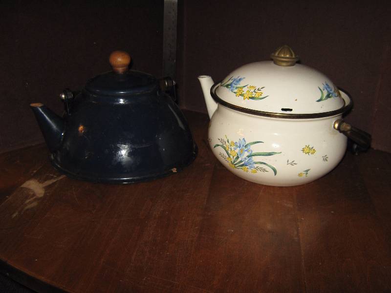 lot 7127 image: 2 ct. lot enamel tea kettles