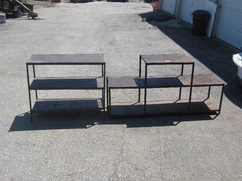lot 7134 image: 2 ct lot Brown Metal shelves 5 x 30 tall & 3 x 30 tall