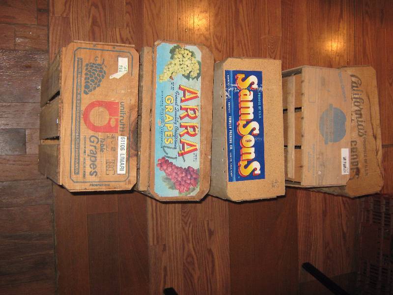 lot 7157 image: 5 ct. lot wooden and cardboard grape and fruit crates