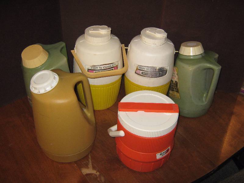 lot 7163 image: 6 ct. lot vintage water jugs and drink coolers