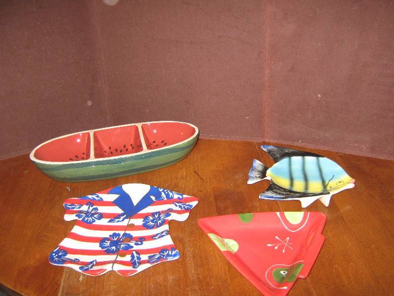 lot 7174 image: 4 ct. lot small ceramic plates and watermelon serving bowl