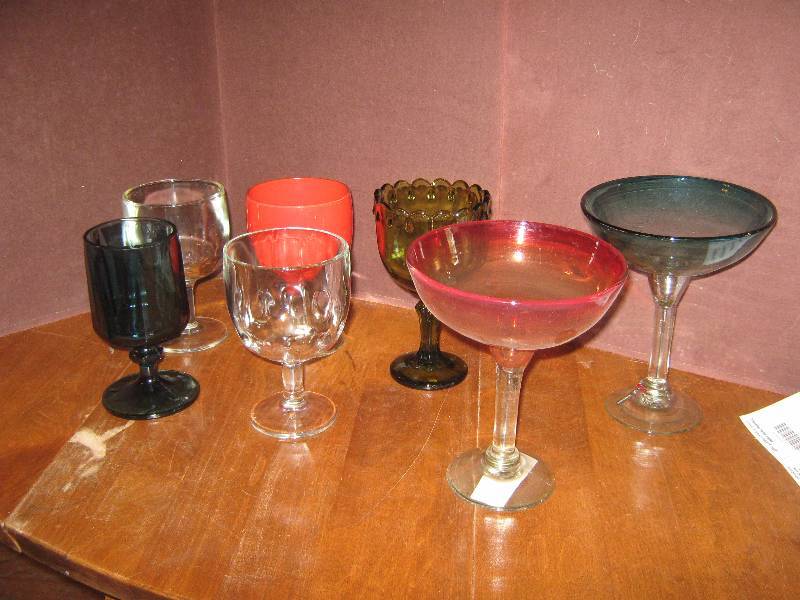lot 7188 image: 7 ct. lot mixed water goblets (5)and large margarita glasses (2)