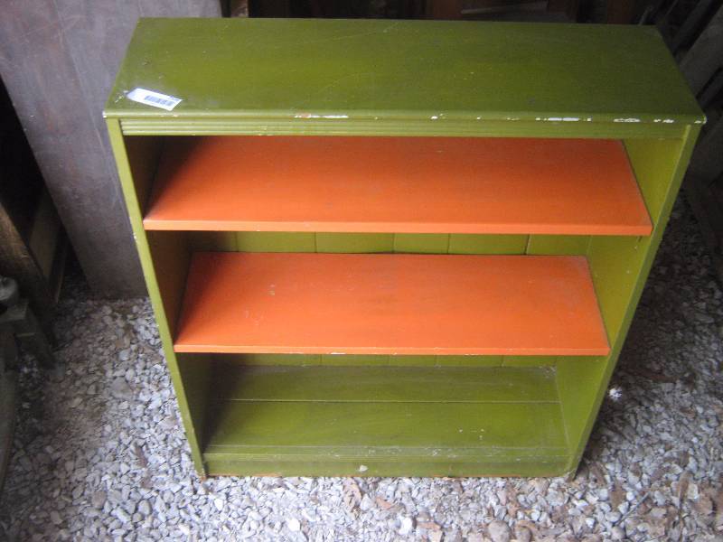 lot 7236 image: Green and Orange Book shelf 30 x 9 x 3 tall