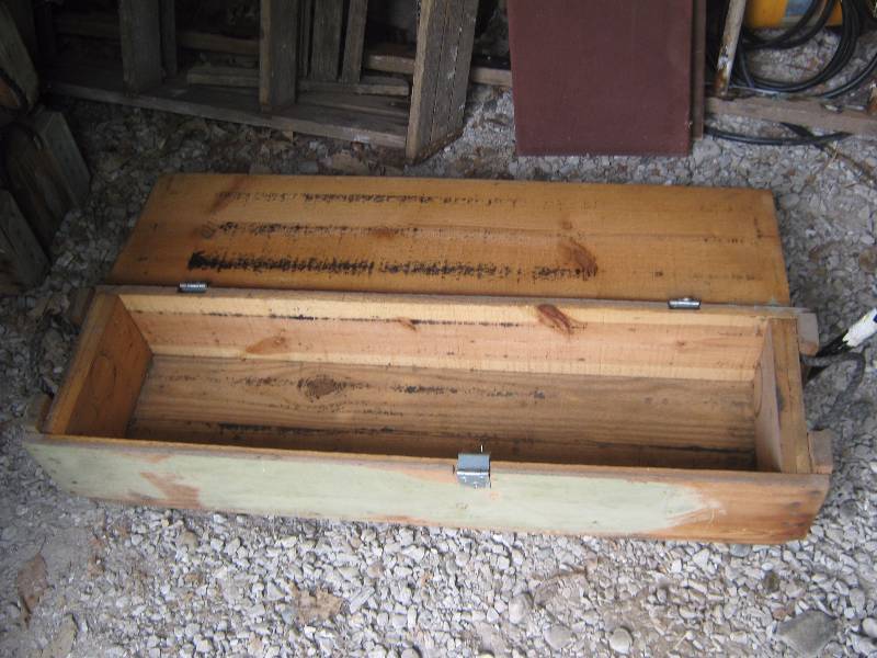 lot 7241 image: Wooden Ammunition Crate w rope handles 47 x 1 x 10 tall