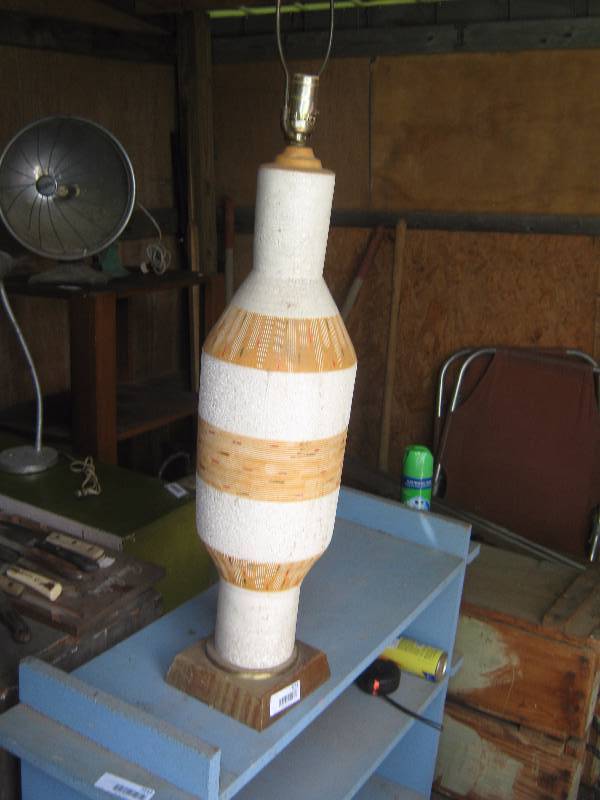 lot 7244 image: Large Ceramic Lamp, 28-12 tall, cord has been cut- it will need to be rewired